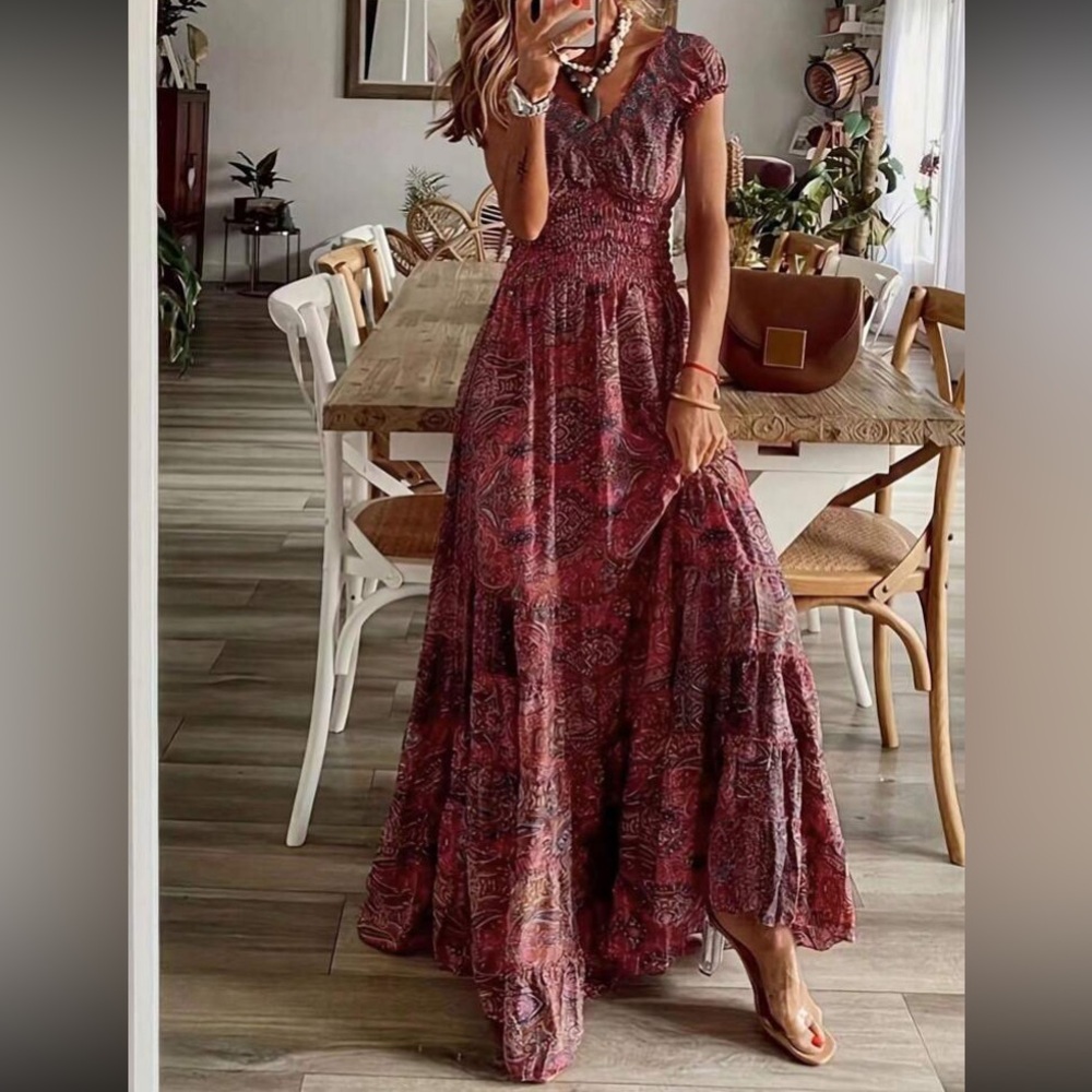 Boho floral print maxi dress
